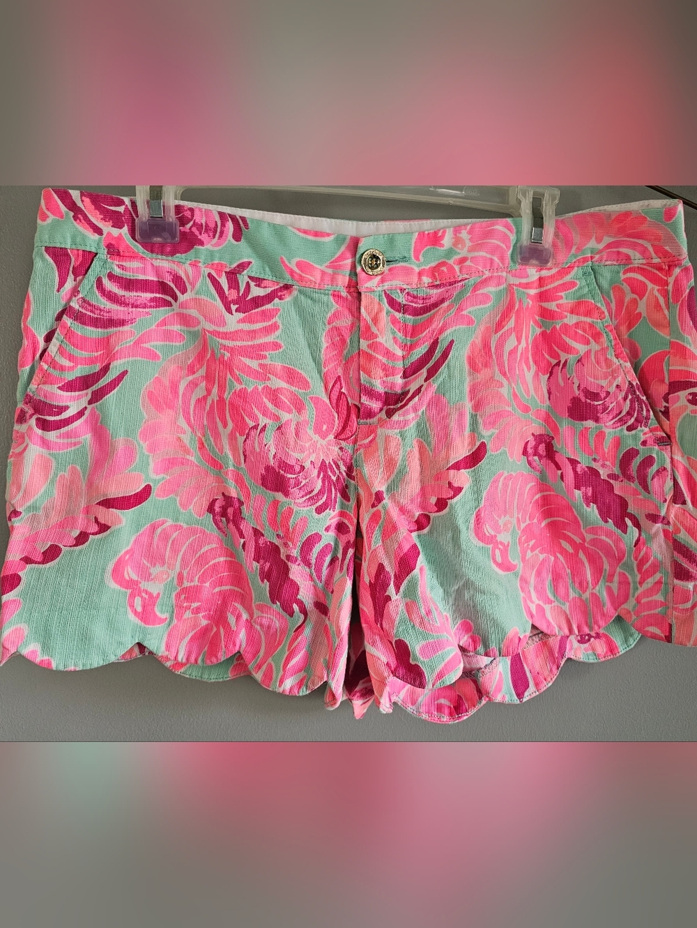 Lilly Pulitzer Buttercup Scallop Shorts Pink Aqua 12